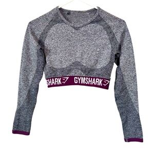 Gym Shark | Flex Crop Top Long Sleeve Workout Top Gray and Purple Size XS